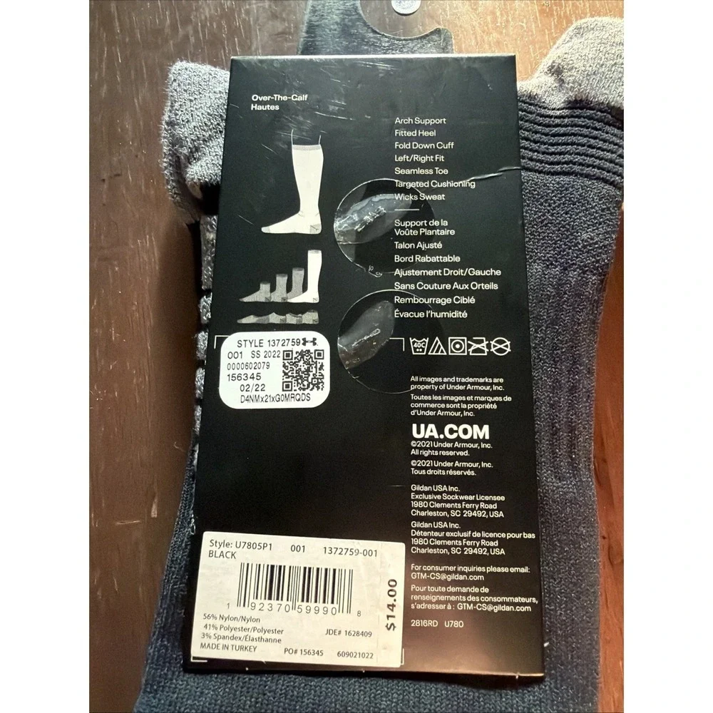 Under Armour Black Performance Sock Size Large